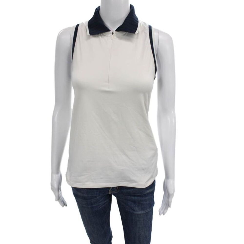 Rhone Womens Basic Sleeveless Collared Polo White Size S